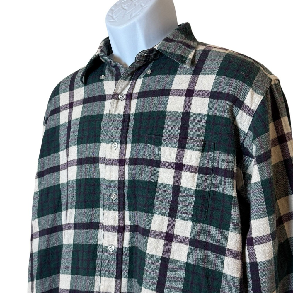 Vintage L.L. Bean Chamois Cloth‎ Shirt Mens LG Tall Green Plaid Made in USA 80s